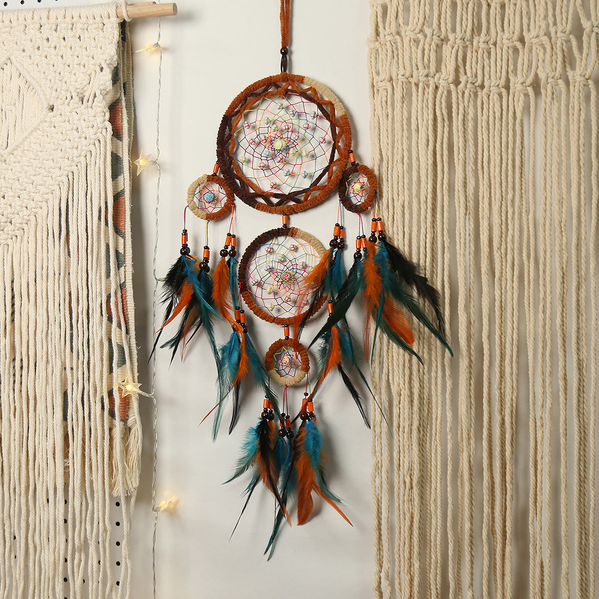 Retro Handwoven Dreamcatcher Wall Hanging with Feathers Nordic Style