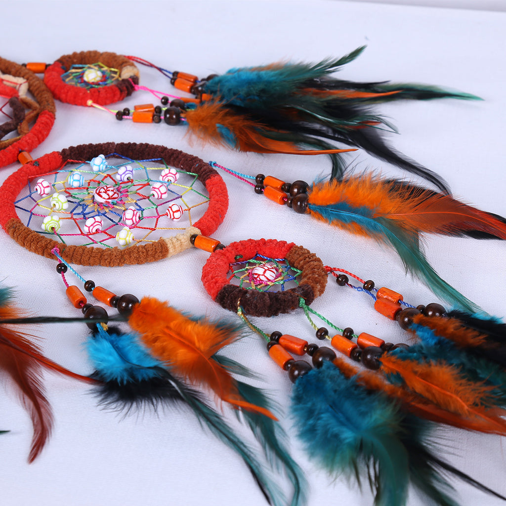 Retro Handwoven Dreamcatcher Wall Hanging with Feathers Nordic Style
