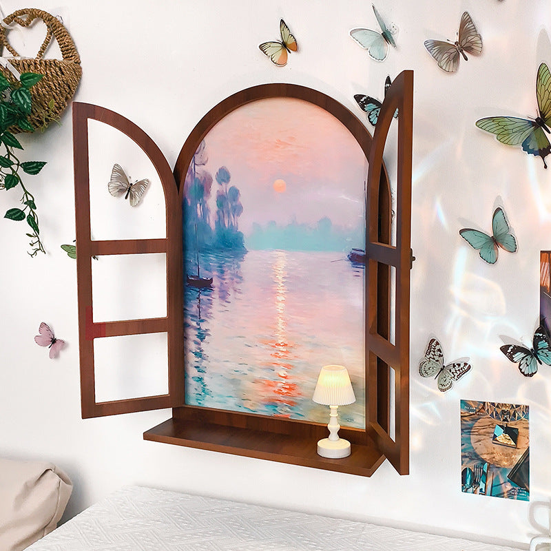 American Country Wooden Fake Window Landscape Wall Art 39x59cm