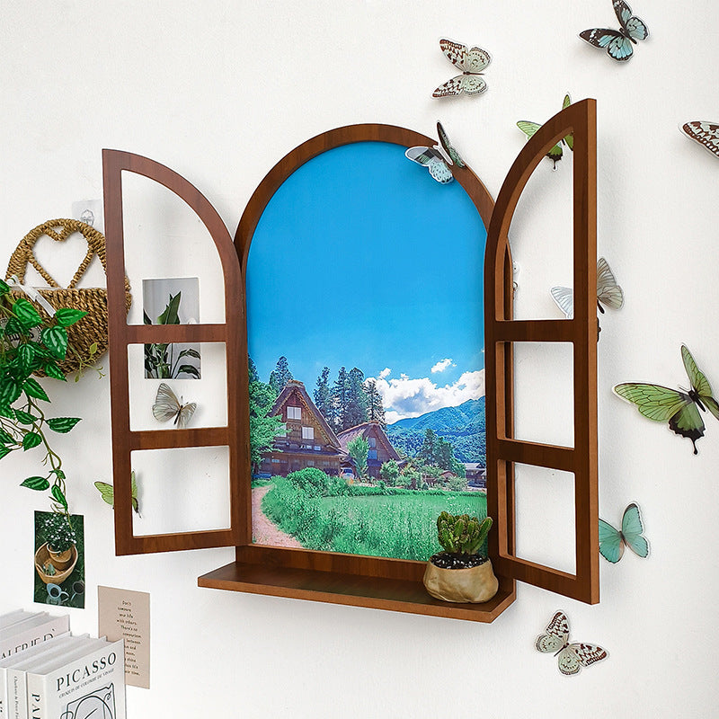 American Country Wooden Fake Window Landscape Wall Art 39x59cm