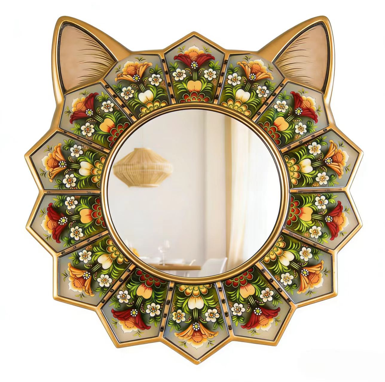 Nordic Style Wooden Animal Wall Mirror 31cm - 2D Retro Hanging Decor