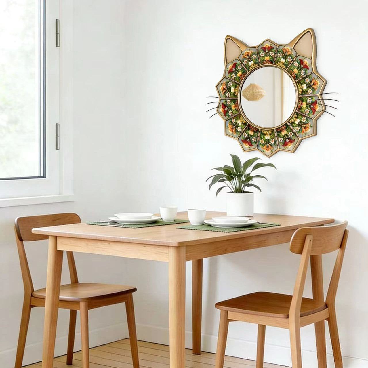 Nordic Style Wooden Animal Wall Mirror 31cm - 2D Retro Hanging Decor