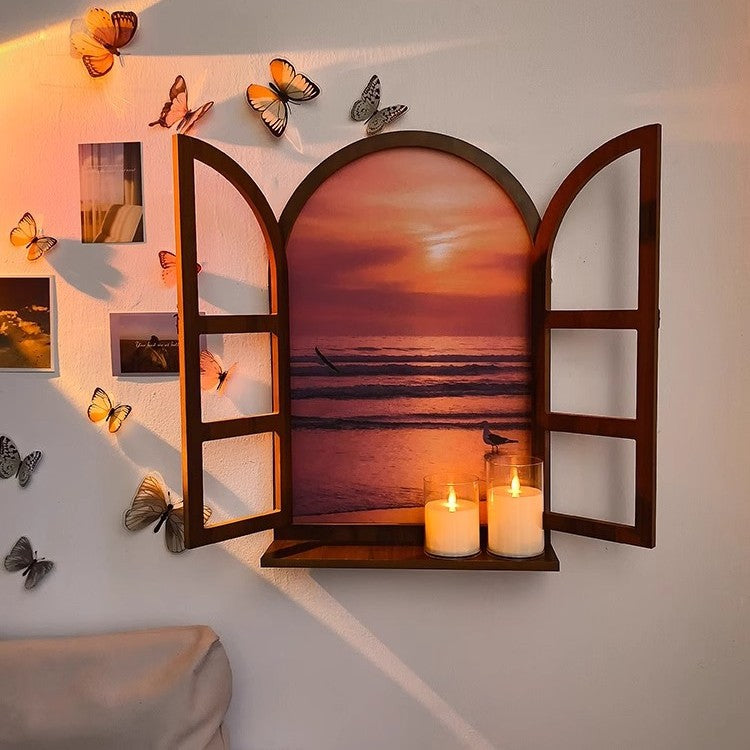 American Country Wooden Fake Window Landscape Wall Art 39x59cm