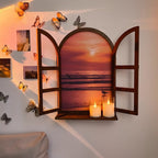 American Country Wooden Fake Window Landscape Wall Art 39x59cm