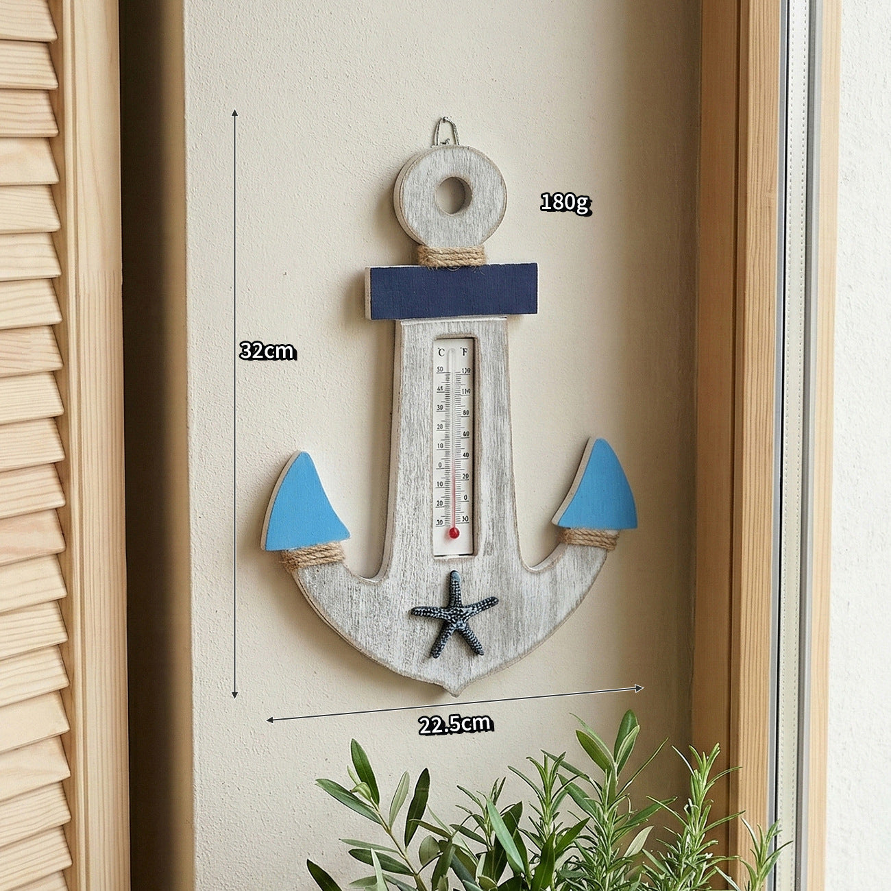 Coastal Vintage Wooden Thermometer Wall Decor Mediterranean Style