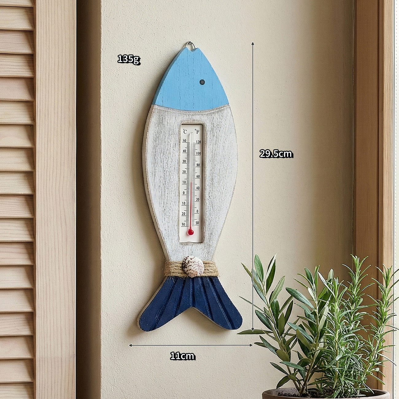 Coastal Vintage Wooden Thermometer Wall Decor Mediterranean Style