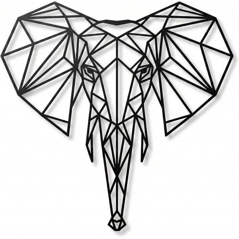 Modern Geometric Metal Elephant Head Wall Decor 43x45cm Black
