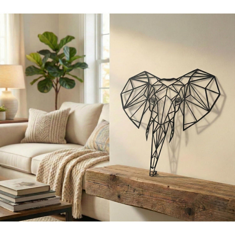 Modern Geometric Metal Elephant Head Wall Decor 43x45cm Black