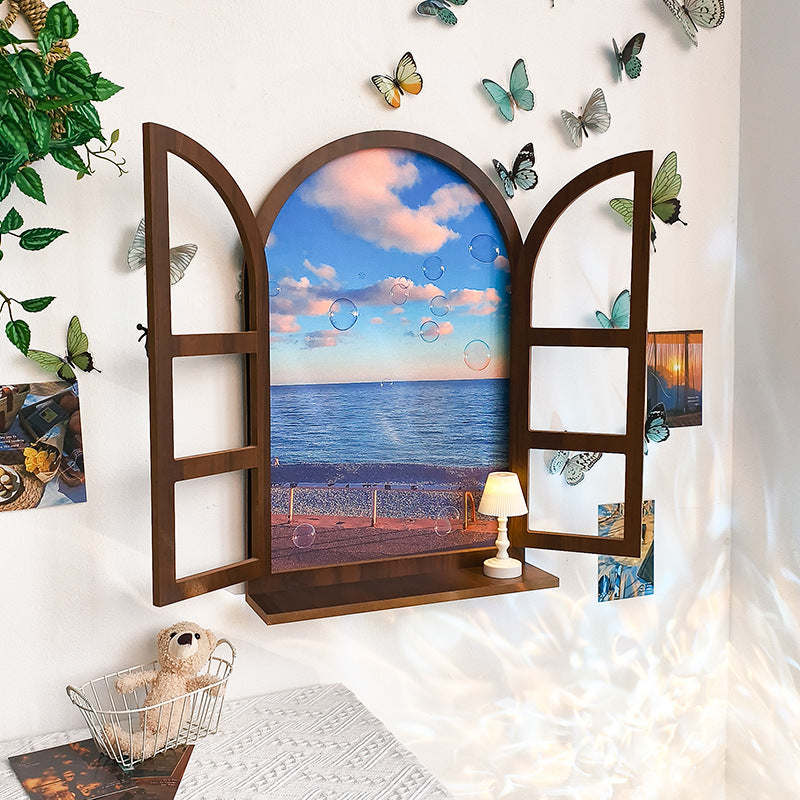 American Country Wooden Fake Window Landscape Wall Art 39x59cm