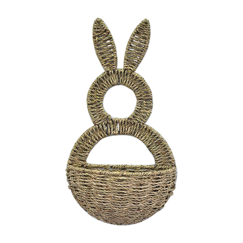Handwoven Grass Rabbit Wall Basket Decor Pastoral Style 42cm