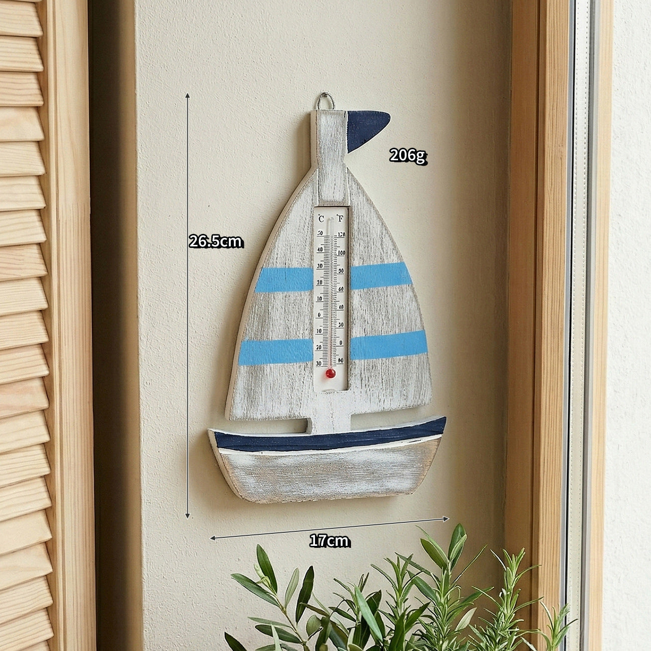 Coastal Vintage Wooden Thermometer Wall Decor Mediterranean Style