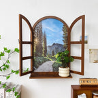 American Country Wooden Fake Window Landscape Wall Art 39x59cm
