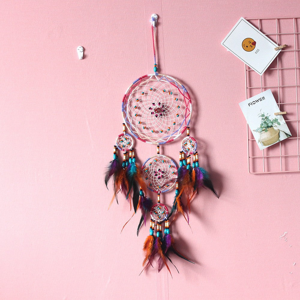 Retro Handwoven Dreamcatcher Wall Hanging with Feathers Nordic Style