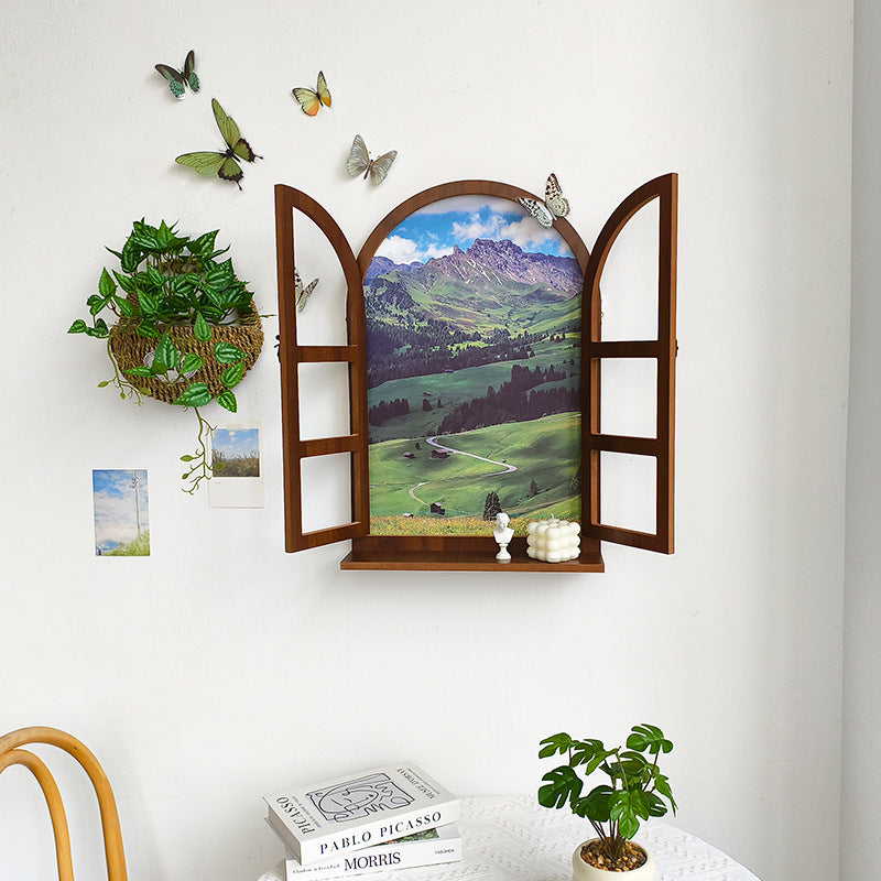 American Country Wooden Fake Window Landscape Wall Art 39x59cm
