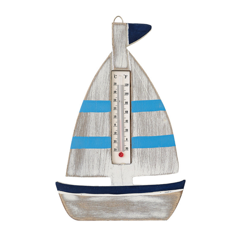 Coastal Vintage Wooden Thermometer Wall Decor Mediterranean Style