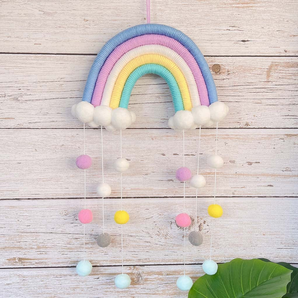 Nordic Rainbow Cloud Woven Wall Hanging Decor for Kids Room 25x50cm