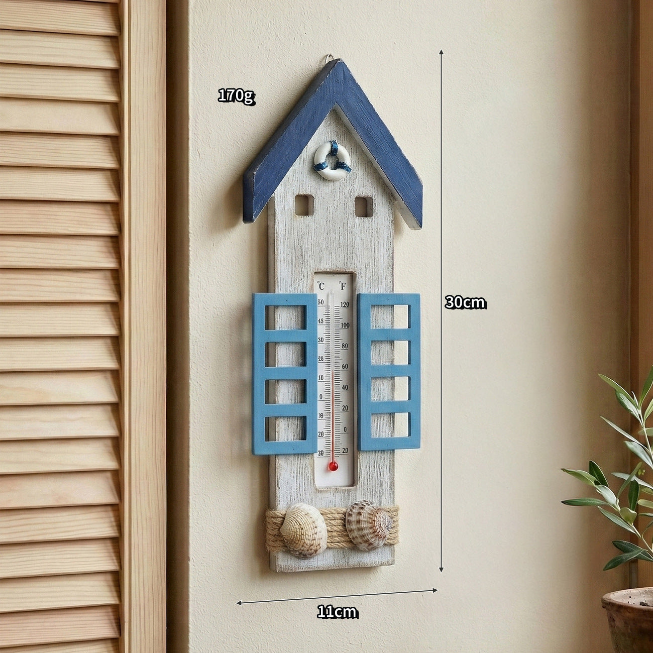 Coastal Vintage Wooden Thermometer Wall Decor Mediterranean Style