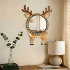 Nordic Style Wooden Animal Wall Mirror 31cm - 2D Retro Hanging Decor