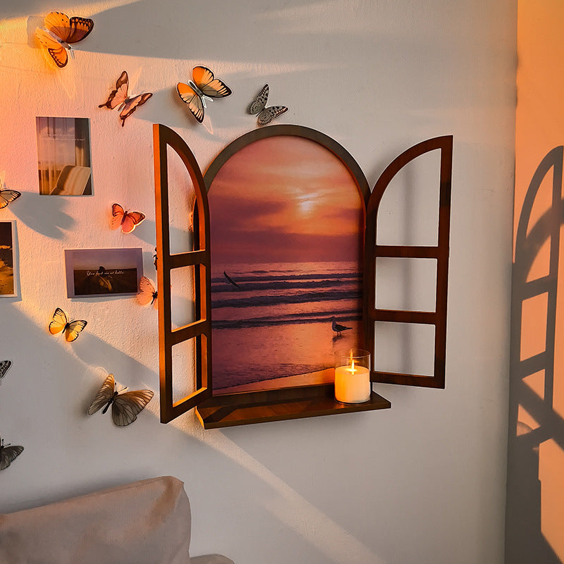 American Country Wooden Fake Window Landscape Wall Art 39x59cm