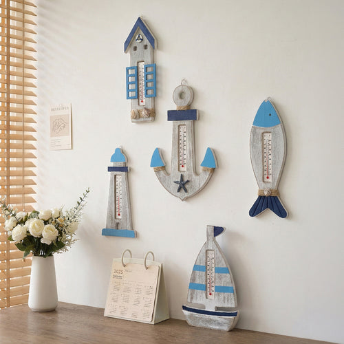 Coastal Vintage Wooden Thermometer Wall Decor Mediterranean Style