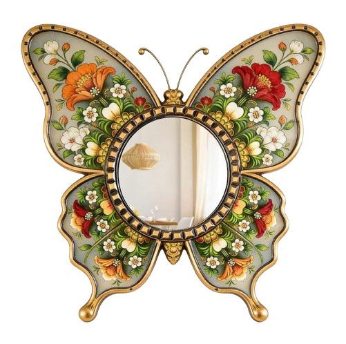 Nordic Style Wooden Animal Wall Mirror 31cm - 2D Retro Hanging Decor