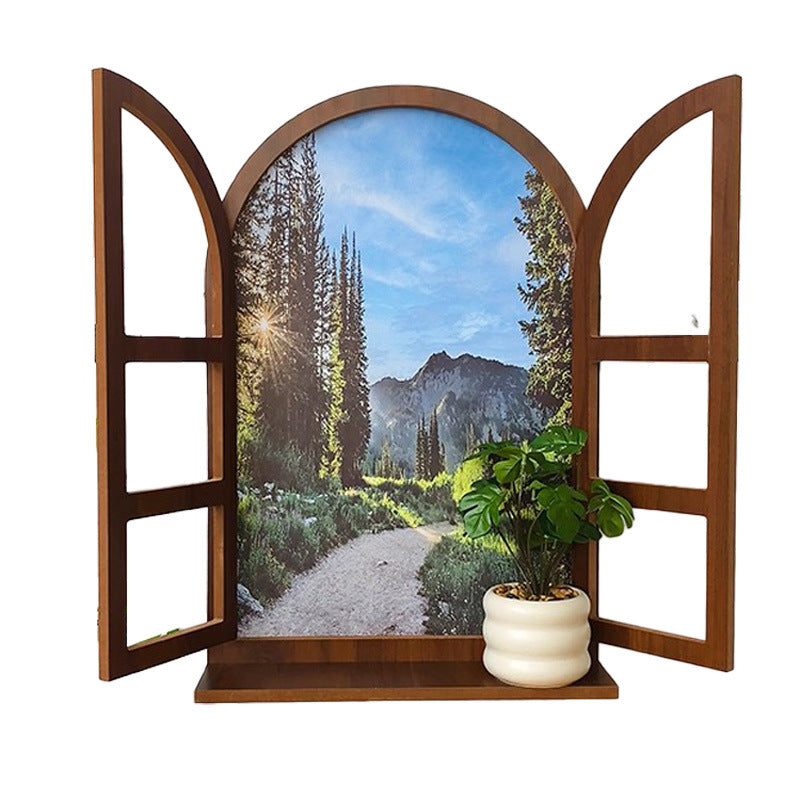 American Country Wooden Fake Window Landscape Wall Art 39x59cm