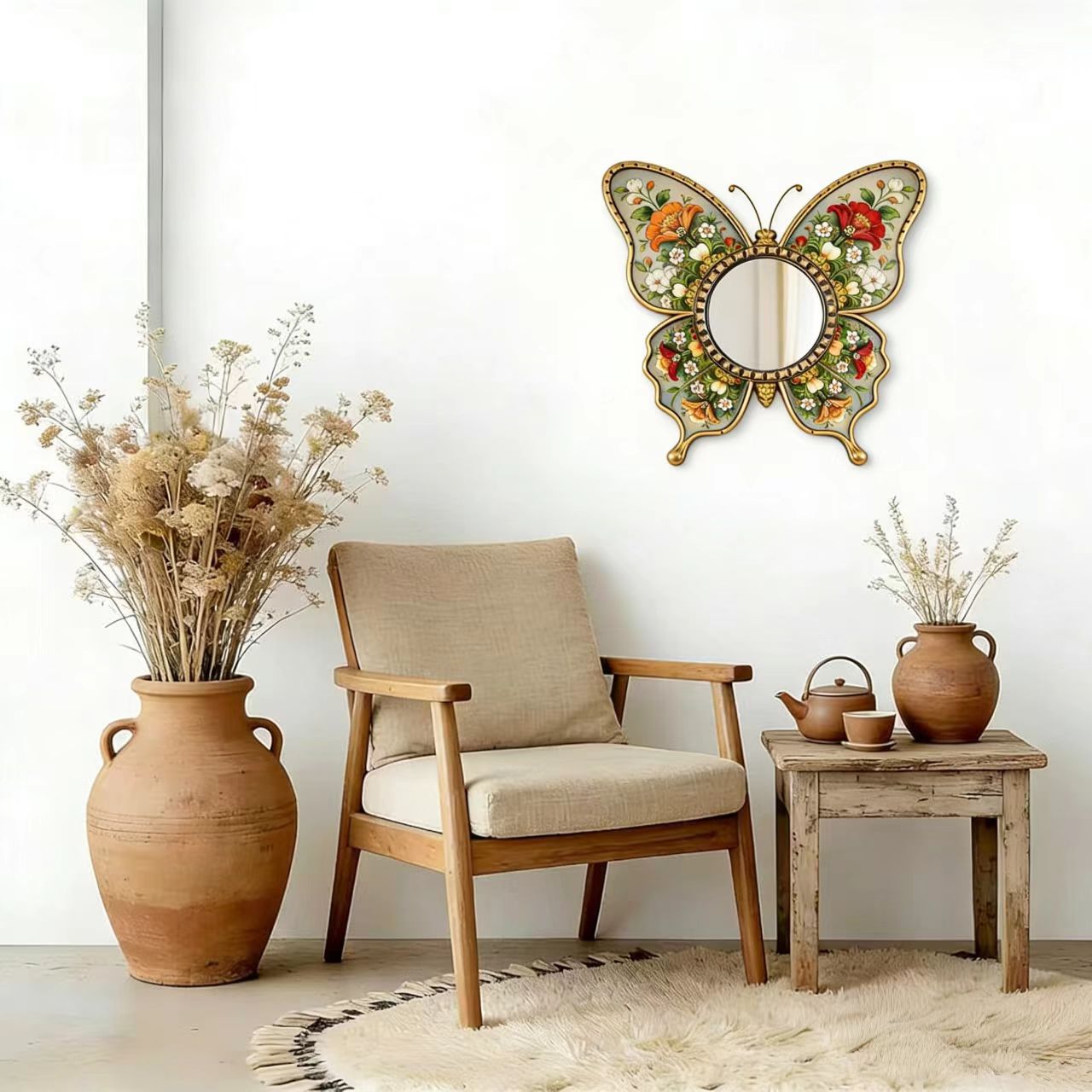 Nordic Style Wooden Animal Wall Mirror 31cm - 2D Retro Hanging Decor
